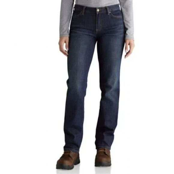 Carhartt Blaine Original Fit Straight Leg Dark Wash Jeans Size 8 LONG - Picture 1 of 7
